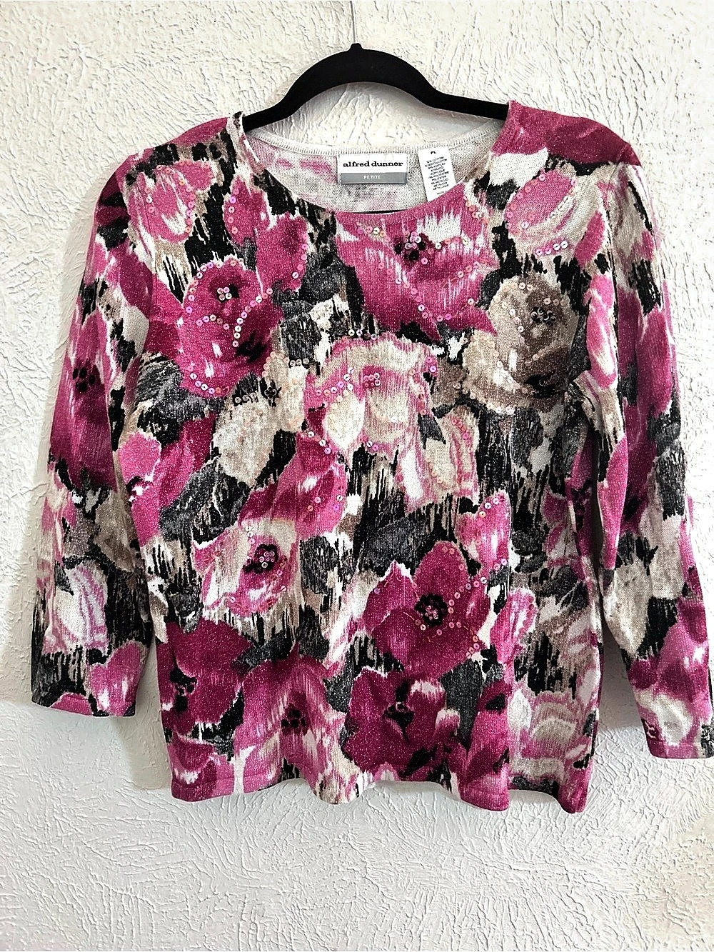 Alfred Dunner Floral Long Sleeve Top in Pink & Black PXL Like New